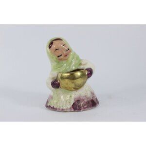Mid Century Mexican Ceramic Market Woman Figurine With Gold Luster Pot Folk Art